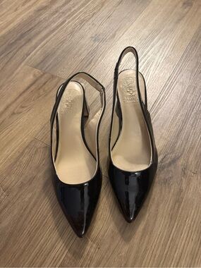 Vince Camuto Black Patent Slingback Pointed Pumps